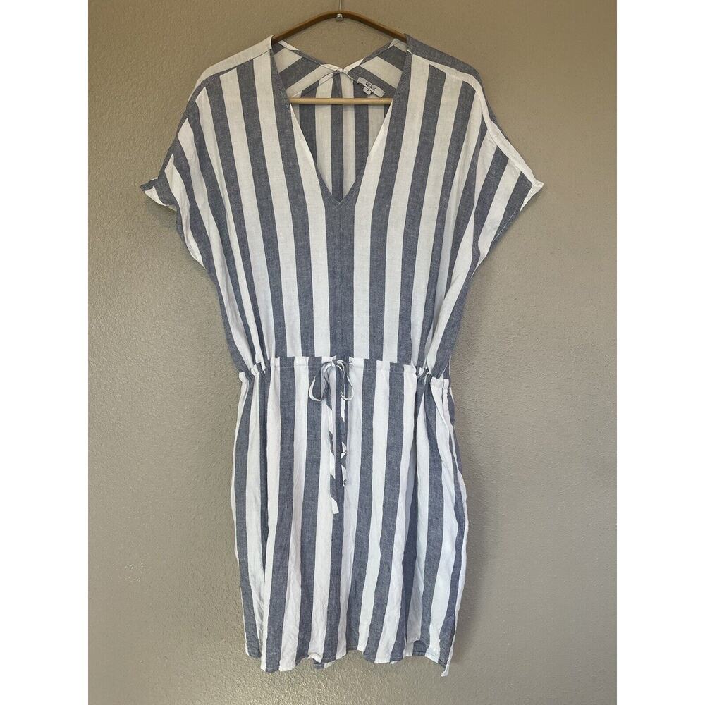 Rails Clothing Women’s Wren Seattle Stripe Linen Dress Size M Tie Waist V Neck